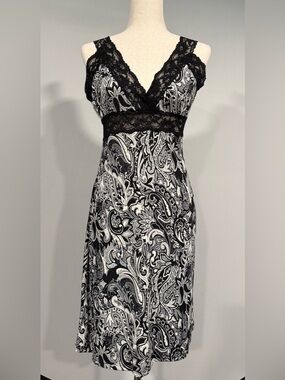 Black & White Paisley Lace-Trim Slip Dress
